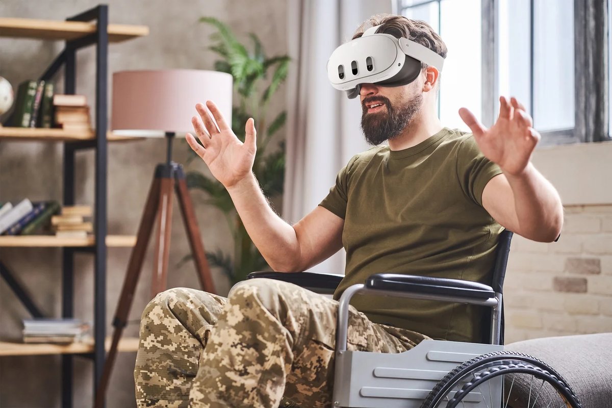Veteran using the Valor medical VR headset at home